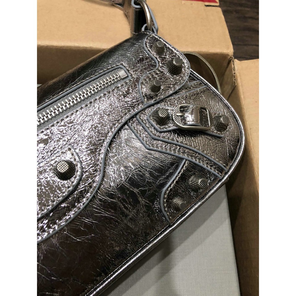 Balenciaga LE CAGOLE SMALL SLING BAG IN METALLIZED IN SILVER 30x 14 x 4.5cm Bags