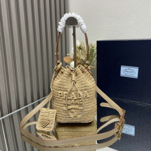 Prada Crochet and leather mini-bucket bag 1BE068 19.5x15.5x10cm 