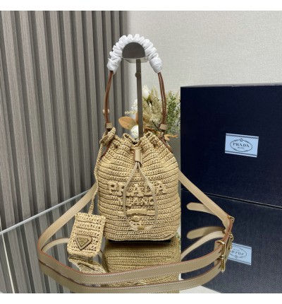 Prada Crochet and leather mini-bucket bag 1BE068 19.5x15.5x10cm