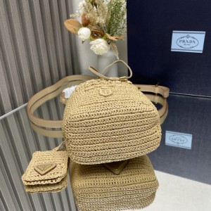 Prada Crochet and leather mini-bucket bag 1BE068 19.5x15.5x10cm 