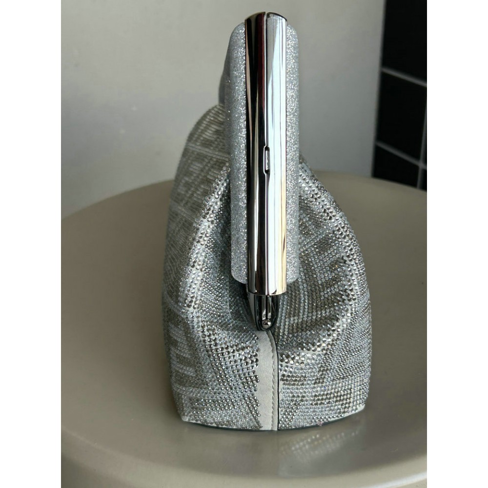 Fendi First Small Silver leather bag with crystal FF motif 26x9.5x18cm Bags