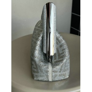 Fendi First Small Silver leather bag with crystal FF motif 26x9.5x18cm Bags