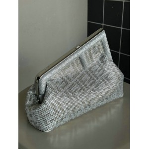 Fendi First Small Silver leather bag with crystal FF motif 26x9.5x18cm Bags