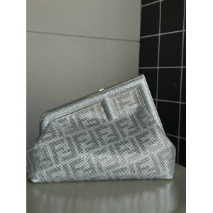 Fendi First Small Silver leather bag with crystal FF motif 26x9.5x18cm Bags