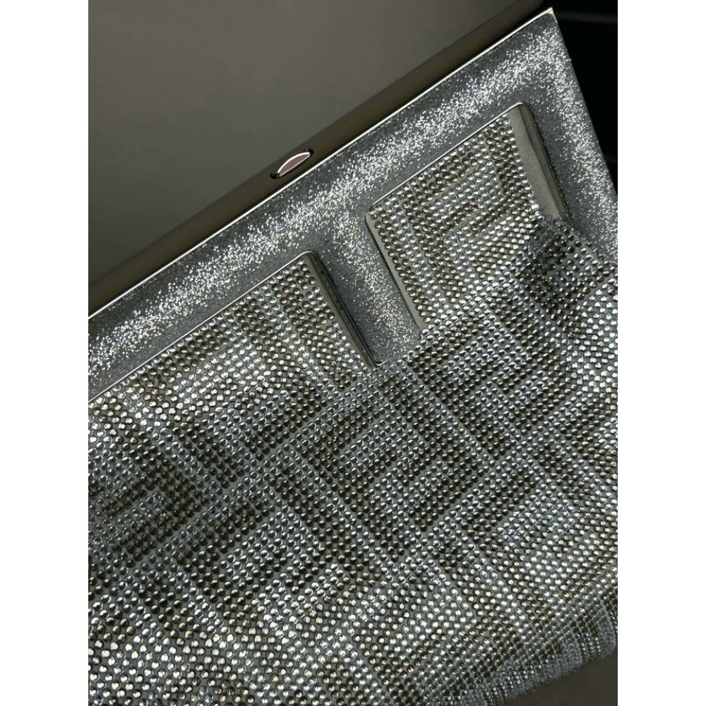 Fendi First Small Silver leather bag with crystal FF motif 26x9.5x18cm Bags