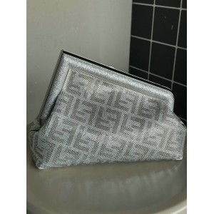 Fendi First Small Silver leather bag with crystal FF motif 26x9.5x18cm Bags