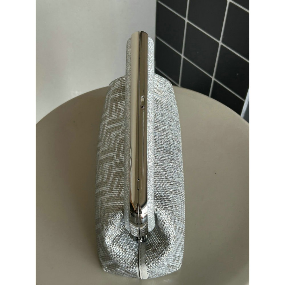 Fendi First Small Silver leather bag with crystal FF motif 26x9.5x18cm Bags