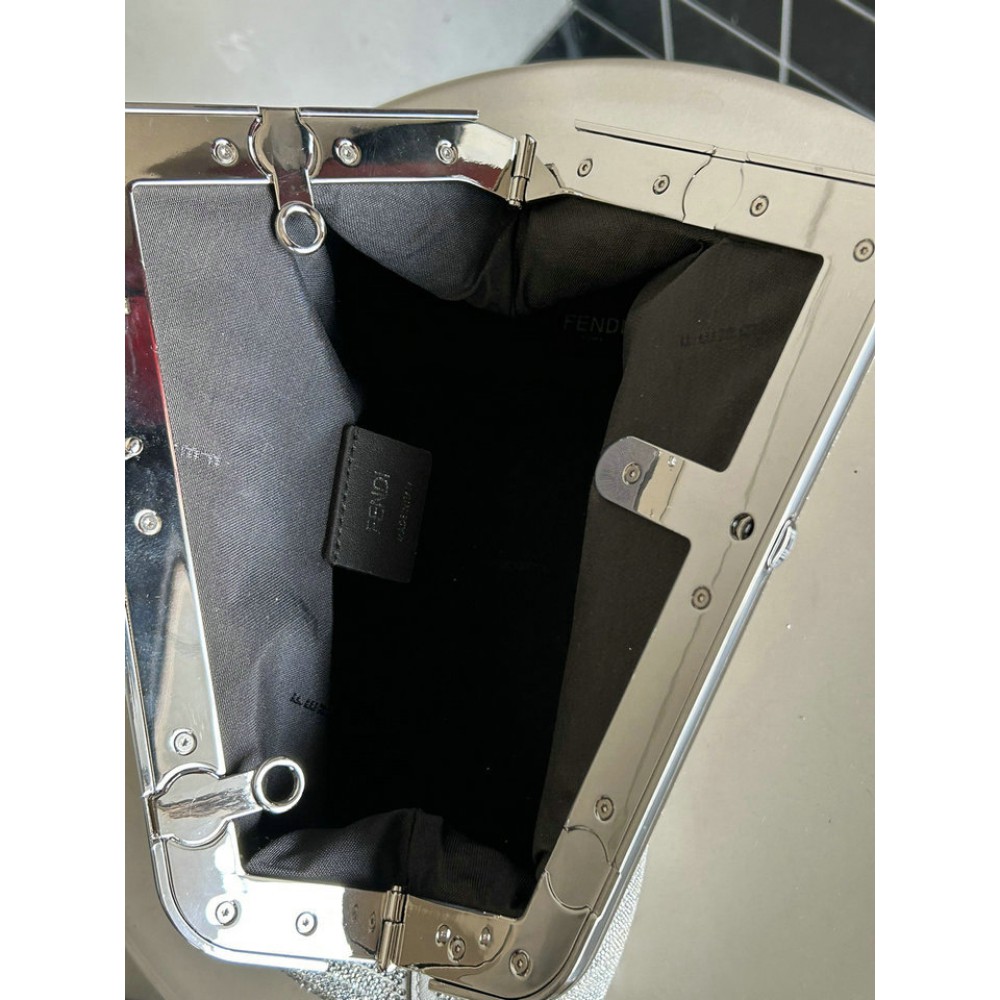 Fendi First Small Silver leather bag with crystal FF motif 26x9.5x18cm Bags