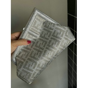 Fendi First Small Silver leather bag with crystal FF motif 26x9.5x18cm Bags