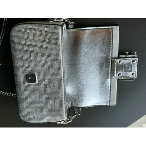 Fendi Baguette Silver leather bag with crystal FF motif Bags