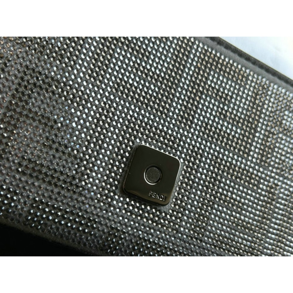 Fendi Baguette Silver leather bag with crystal FF motif Bags