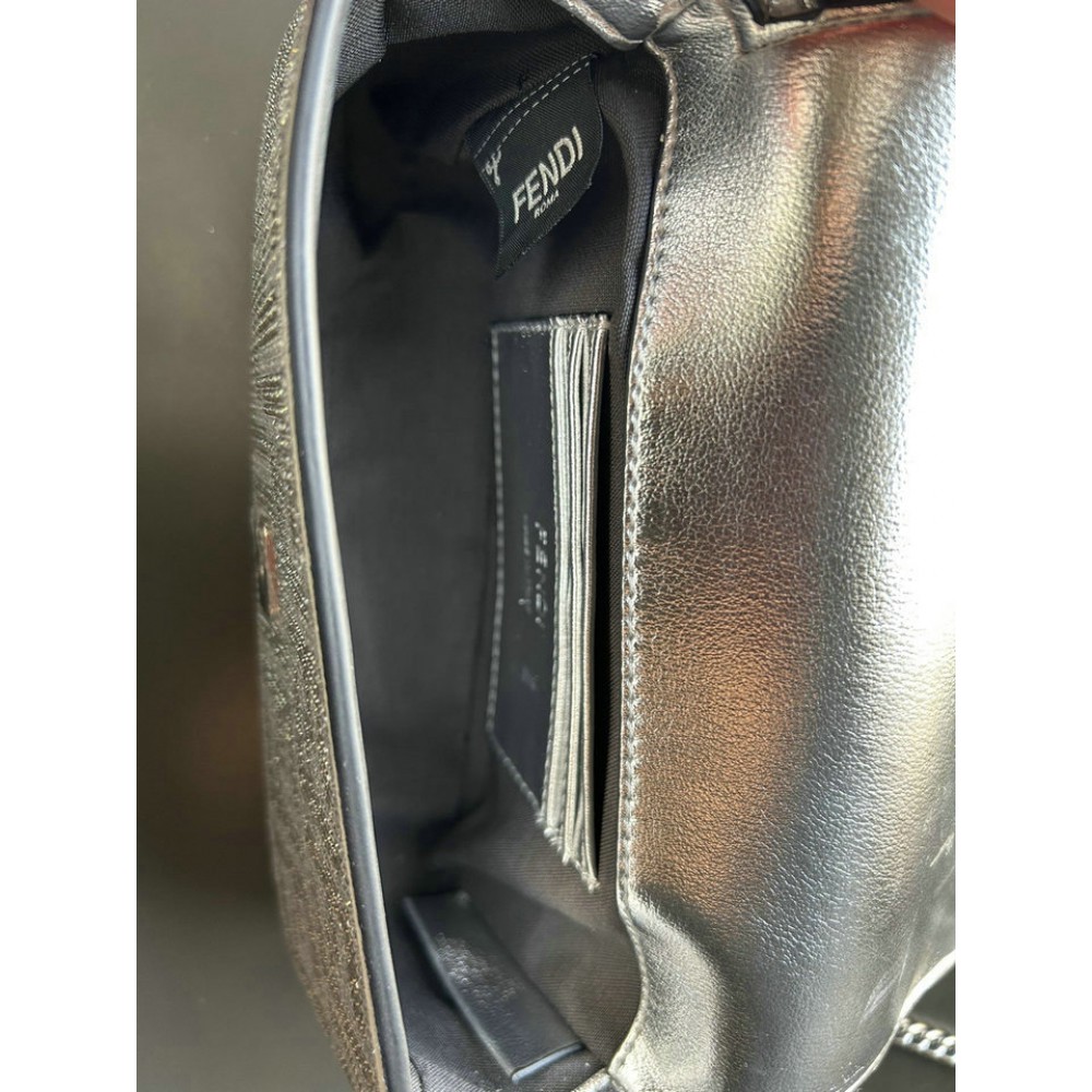 Fendi Baguette Silver leather bag with crystal FF motif Bags