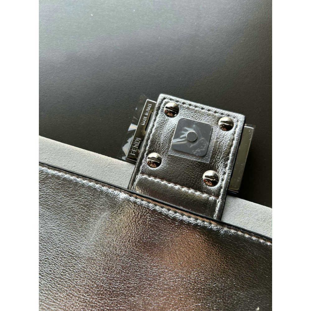 Fendi Baguette Silver leather bag with crystal FF motif Bags