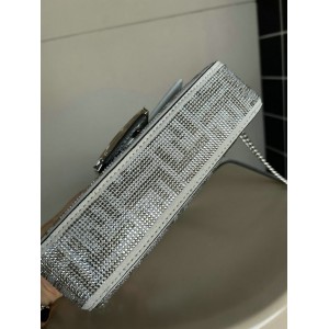 Fendi Baguette Silver leather bag with crystal FF motif Bags