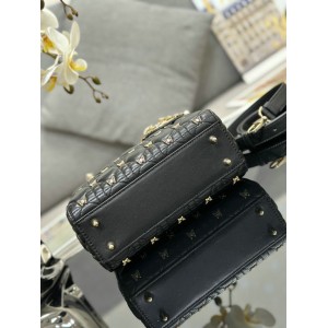 Dior Small Lady Bag Black Cannage Lambskin with Gold-Finish Butterfly Studs 20cm Bags