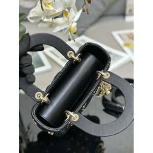 Dior Small Lady Bag Black Cannage Lambskin with Gold-Finish Butterfly Studs 20cm Bags