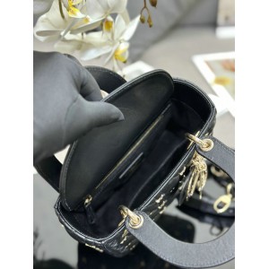 Dior Small Lady Bag Black Cannage Lambskin with Gold-Finish Butterfly Studs 20cm Bags