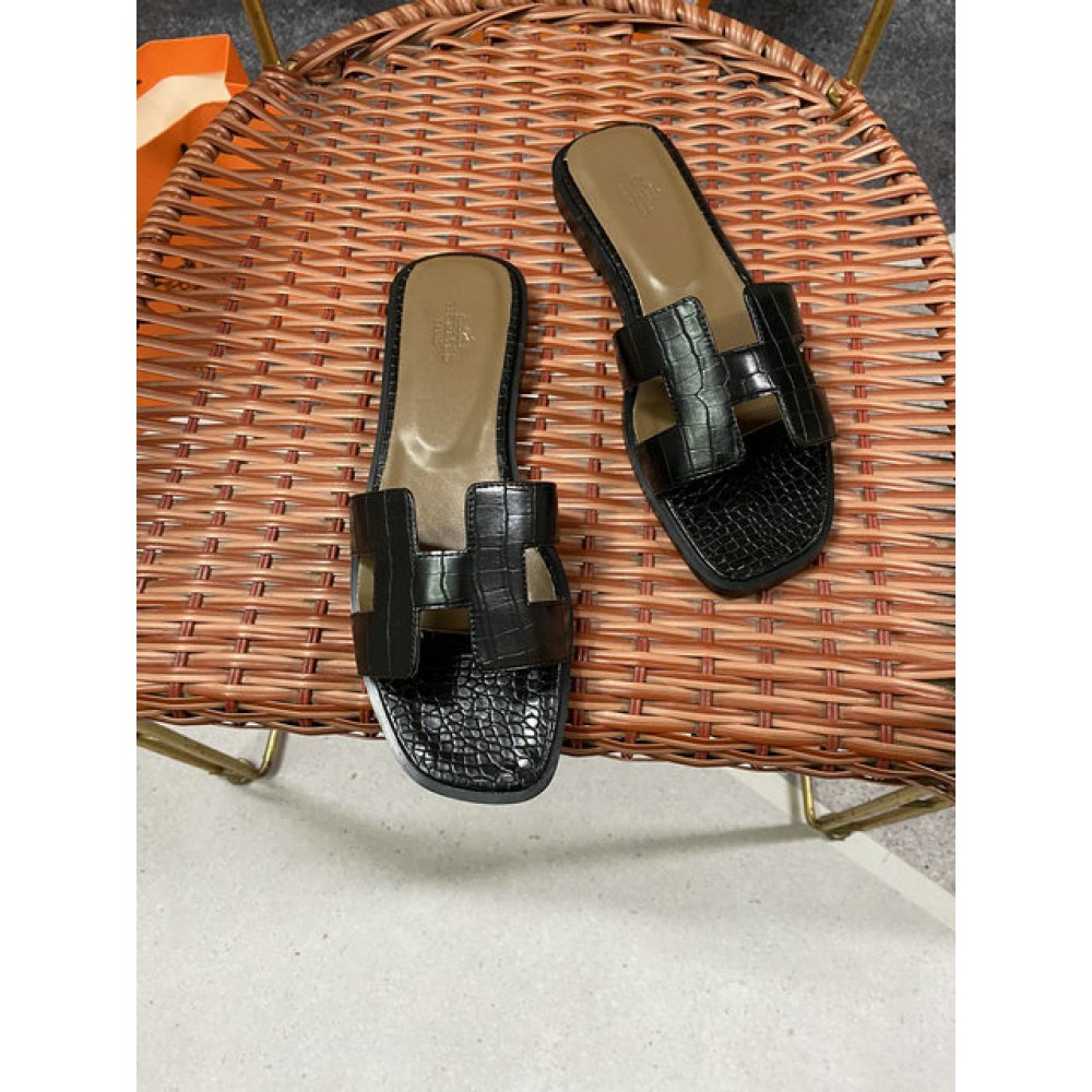 Hermes slides snake skin leather 36-42 oran black Shoes