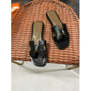 Hermes slides snake skin leather 36-42 oran black Shoes