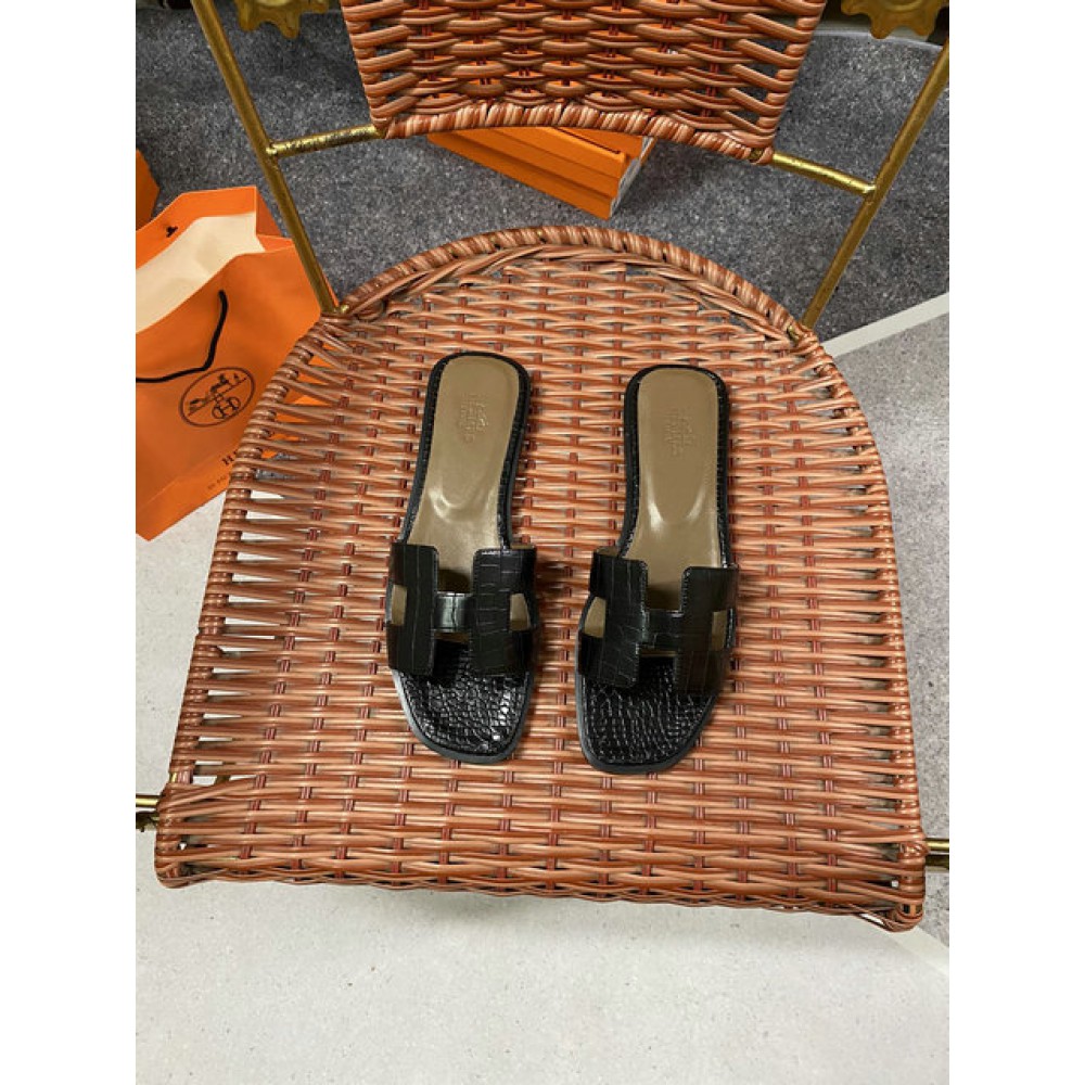 Hermes slides snake skin leather 36-42 oran black Shoes