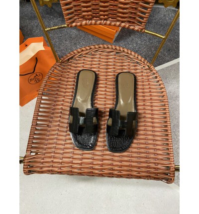 Hermes slides snake skin leather 36-42 oran black