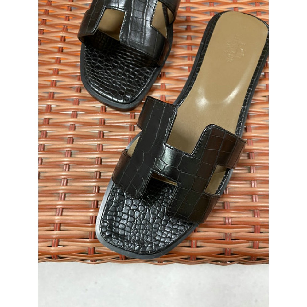 Hermes slides snake skin leather 36-42 oran black Shoes