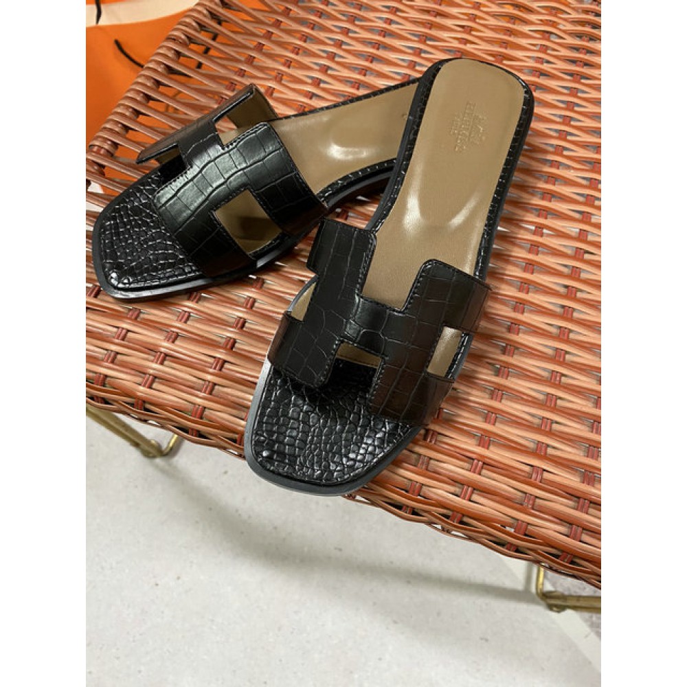 Hermes slides snake skin leather 36-42 oran black Shoes