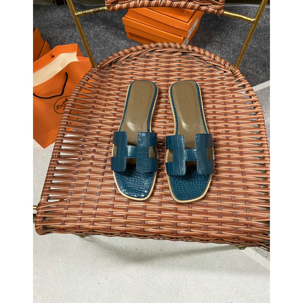 Hermes slides snake skin leather 36-42 oran blue Shoes