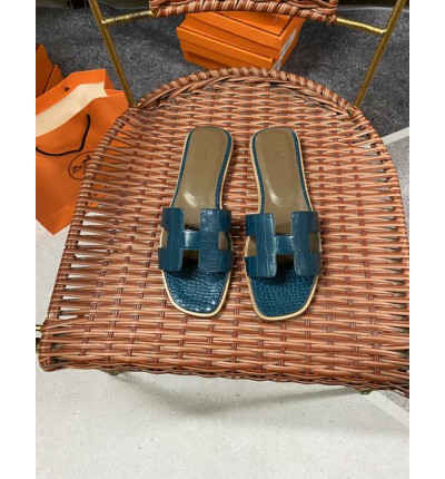 Hermes slides snake skin leather 36-42 oran blue