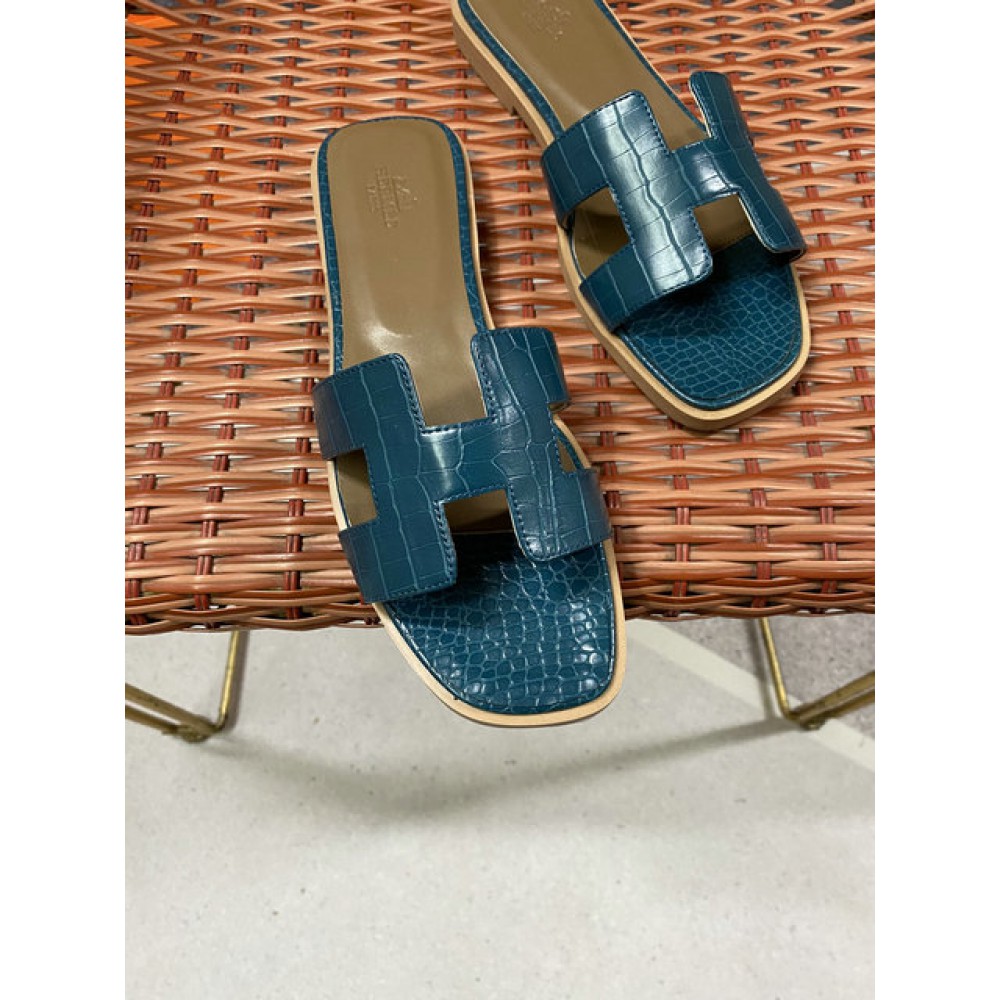 Hermes slides snake skin leather 36-42 oran blue Shoes