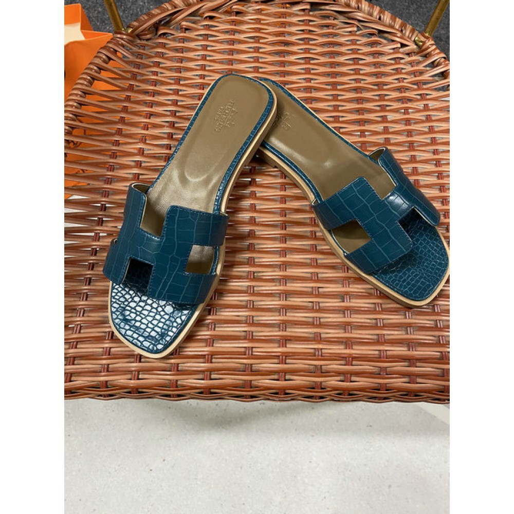 Hermes slides snake skin leather 36-42 oran blue Shoes