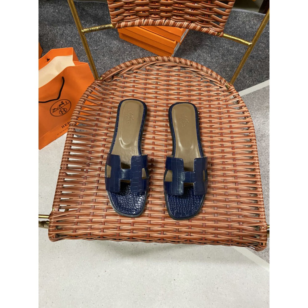 Hermes slides snake skin leather 36-42 oran dark blue Shoes