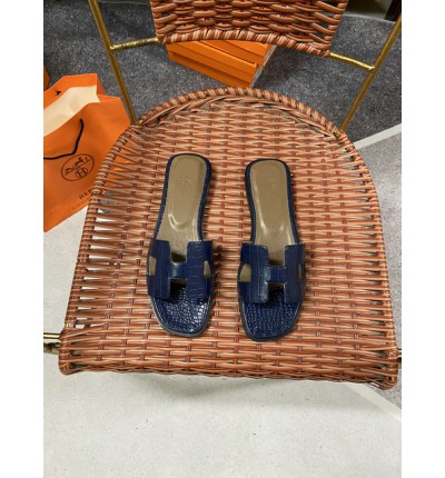 Hermes slides snake skin leather 36-42 oran dark blue