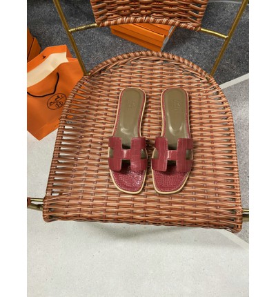 Hermes slides snake skin leather 36-42 oran rouge