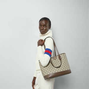Gucci Ophidia GG mini tote bag in beige and ebony Supreme 31x25x13cm Bags