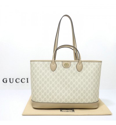 Gucci Ophidia medium tote bag in beige and white Supreme 38.5×28.5×15 cm