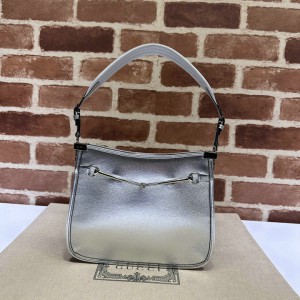 Gucci Horsebit Slim small shoulder bag in silver leather 23x18.5x3cm Bags