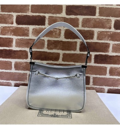 Gucci Horsebit Slim small shoulder bag in silver leather 23x18.5x3cm