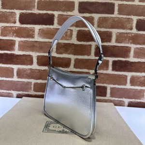Gucci Horsebit Slim small shoulder bag in silver leather 23x18.5x3cm Bags