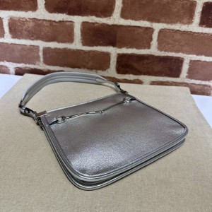 Gucci Horsebit Slim small shoulder bag in silver leather 23x18.5x3cm Bags