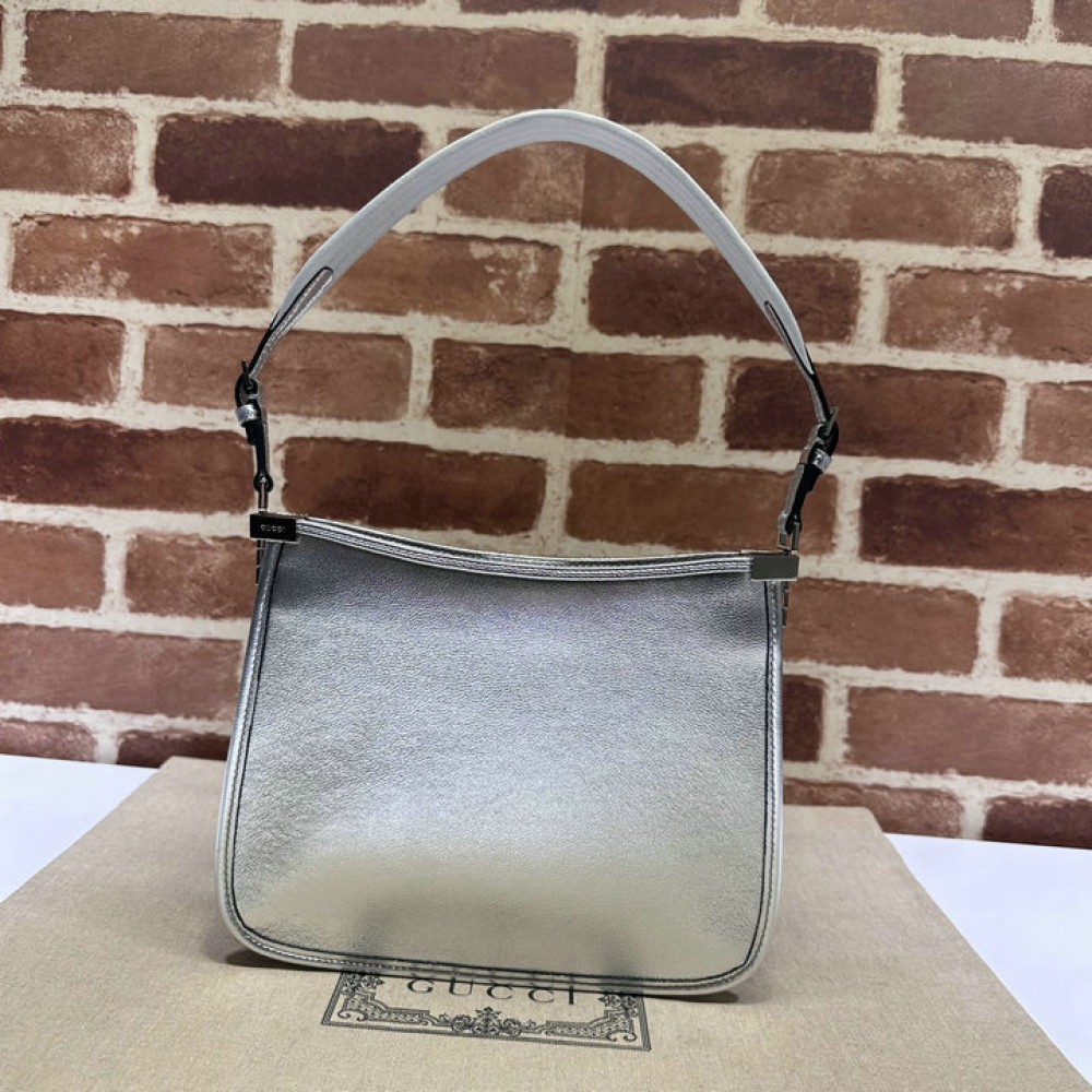 Gucci Horsebit Slim small shoulder bag in silver leather 23x18.5x3cm Bags