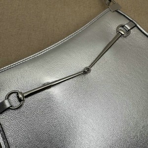 Gucci Horsebit Slim small shoulder bag in silver leather 23x18.5x3cm Bags