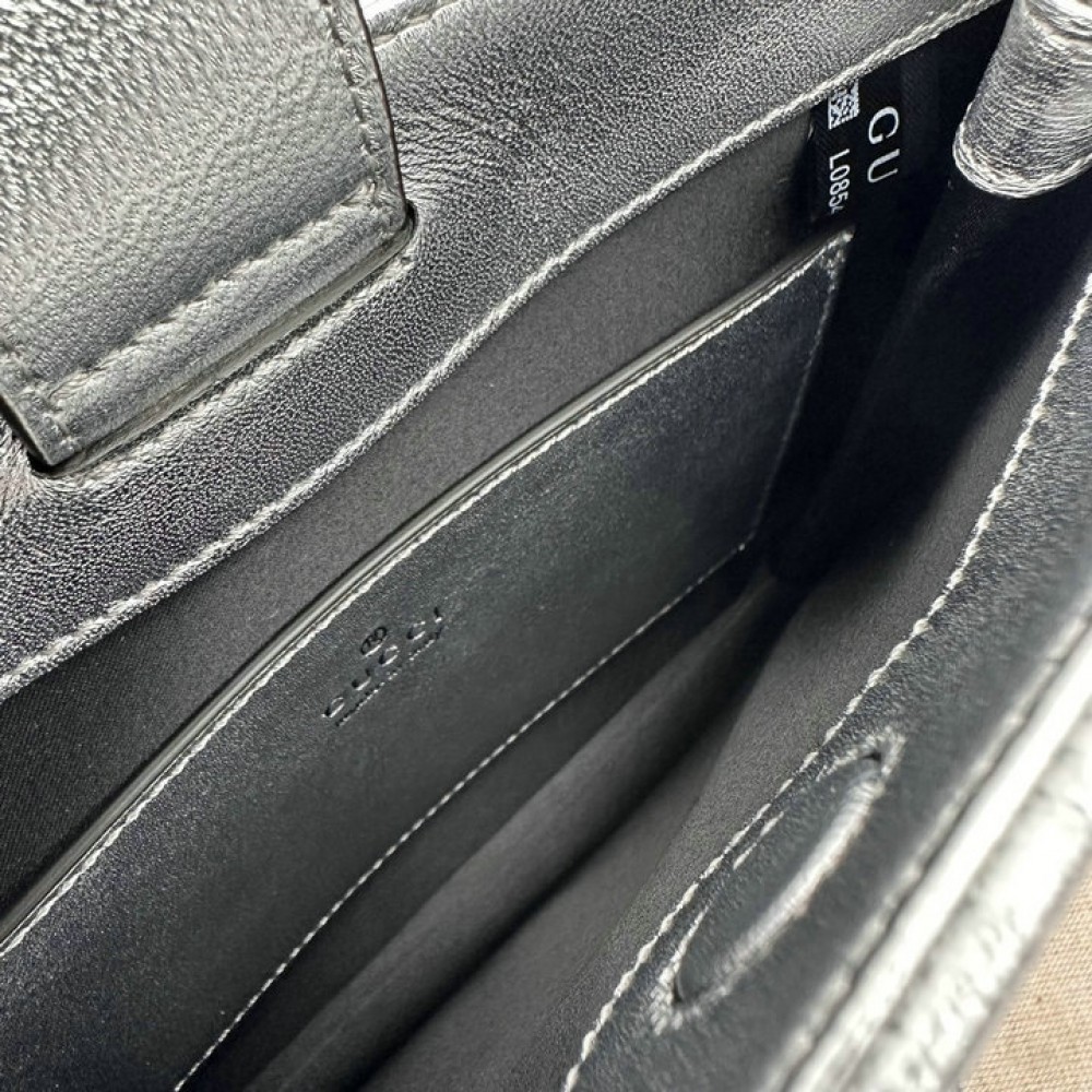 Gucci Horsebit Slim small shoulder bag in silver leather 23x18.5x3cm Bags