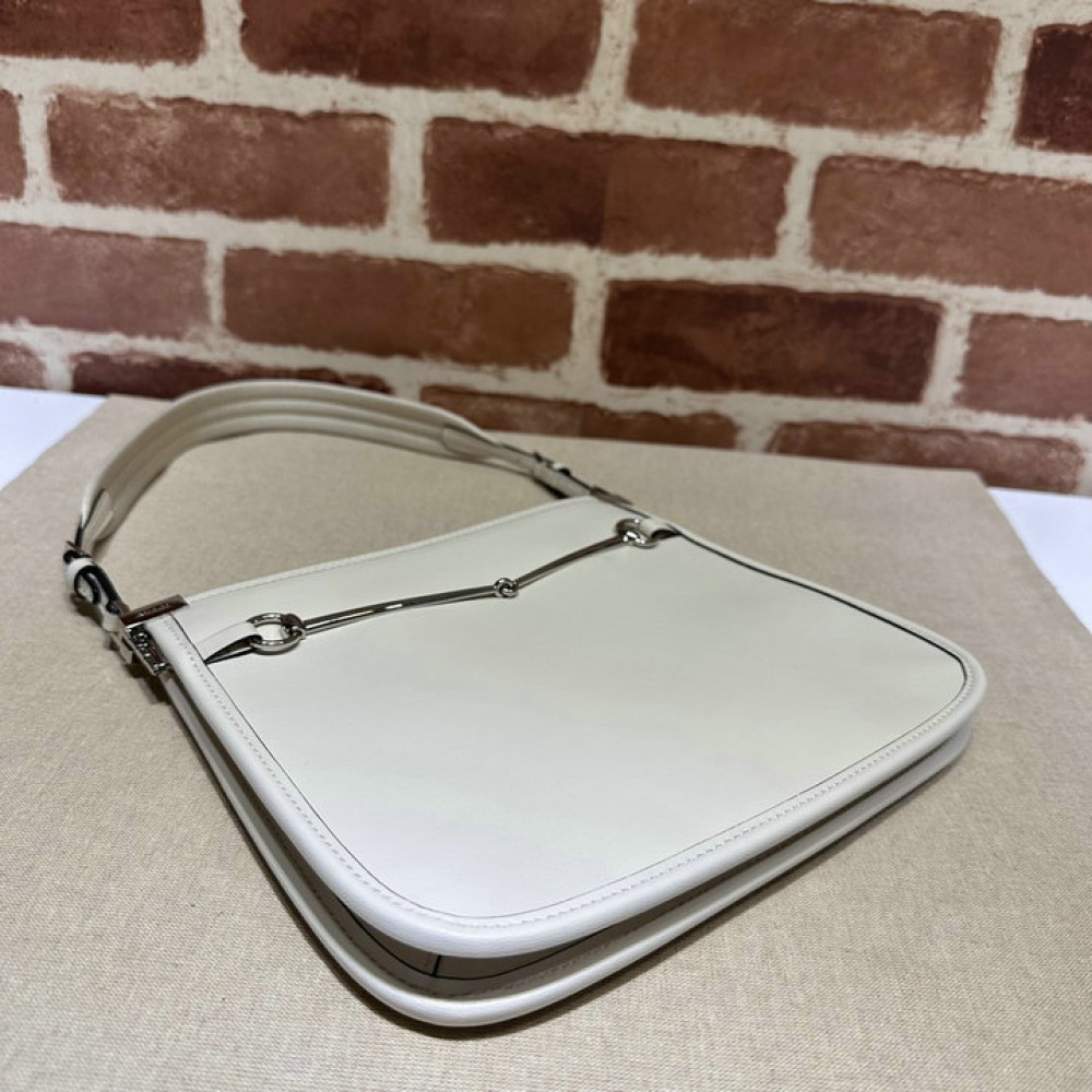 Gucci Horsebit Slim small shoulder bag in white leather 23x18.5x3cm Bags