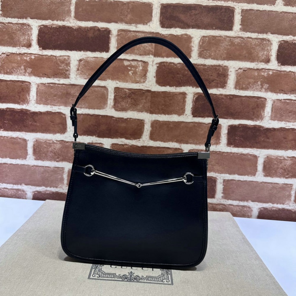 Gucci Horsebit Slim small shoulder bag in black leather 23x18.5x3cm Bags