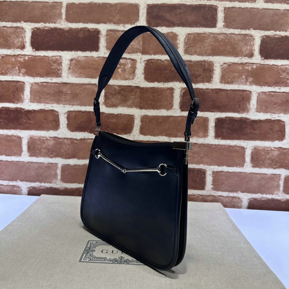 Gucci Horsebit Slim small shoulder bag in black leather 23x18.5x3cm Bags