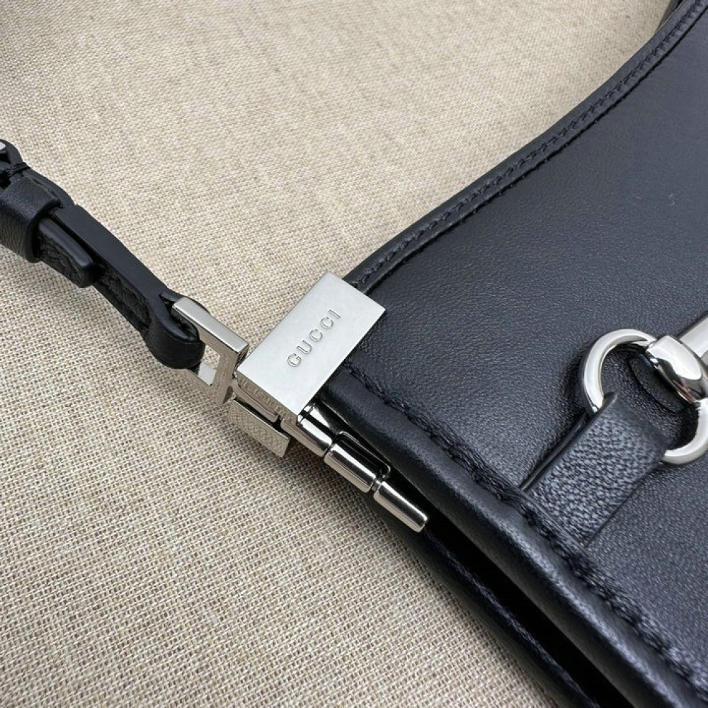 Gucci Horsebit Slim small shoulder bag in black leather 23x18.5x3cm Bags
