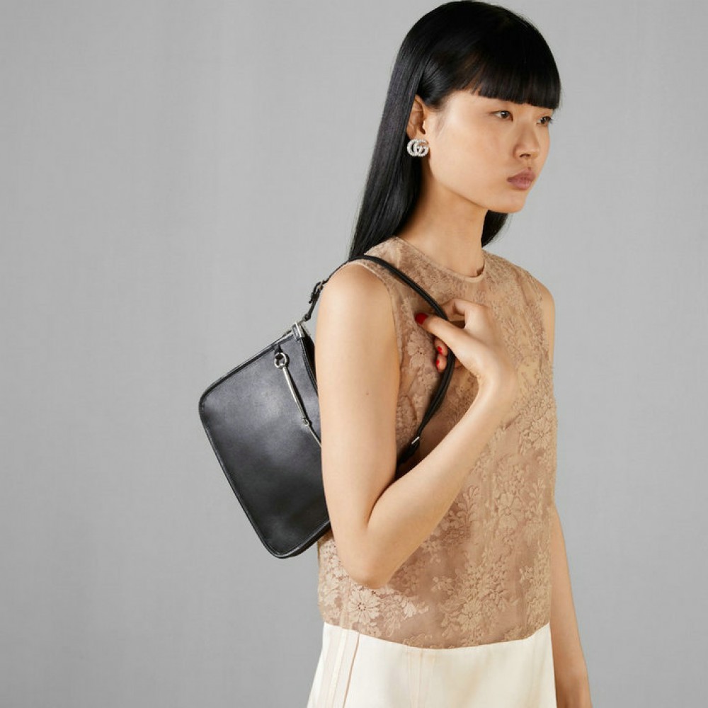 Gucci Horsebit Slim small shoulder bag in black leather 23x18.5x3cm Bags