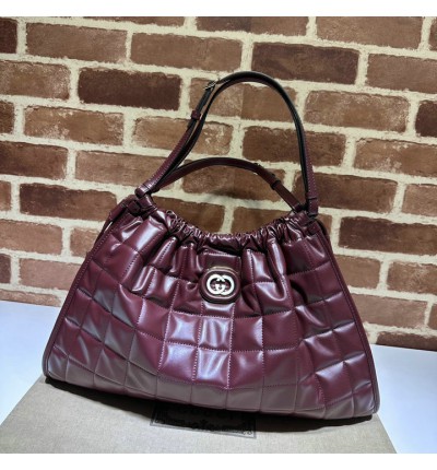 Gucci Deco medium tote bag in bordo leather 43*28*8cm
