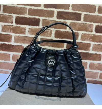 Gucci Deco medium tote bag in black leather 43*28*8cm